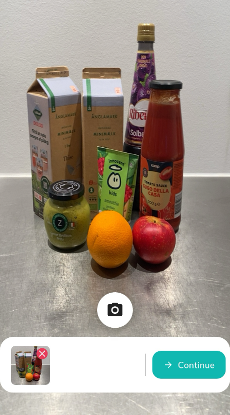 Camera screen adding several groceries to the inventory from one photo